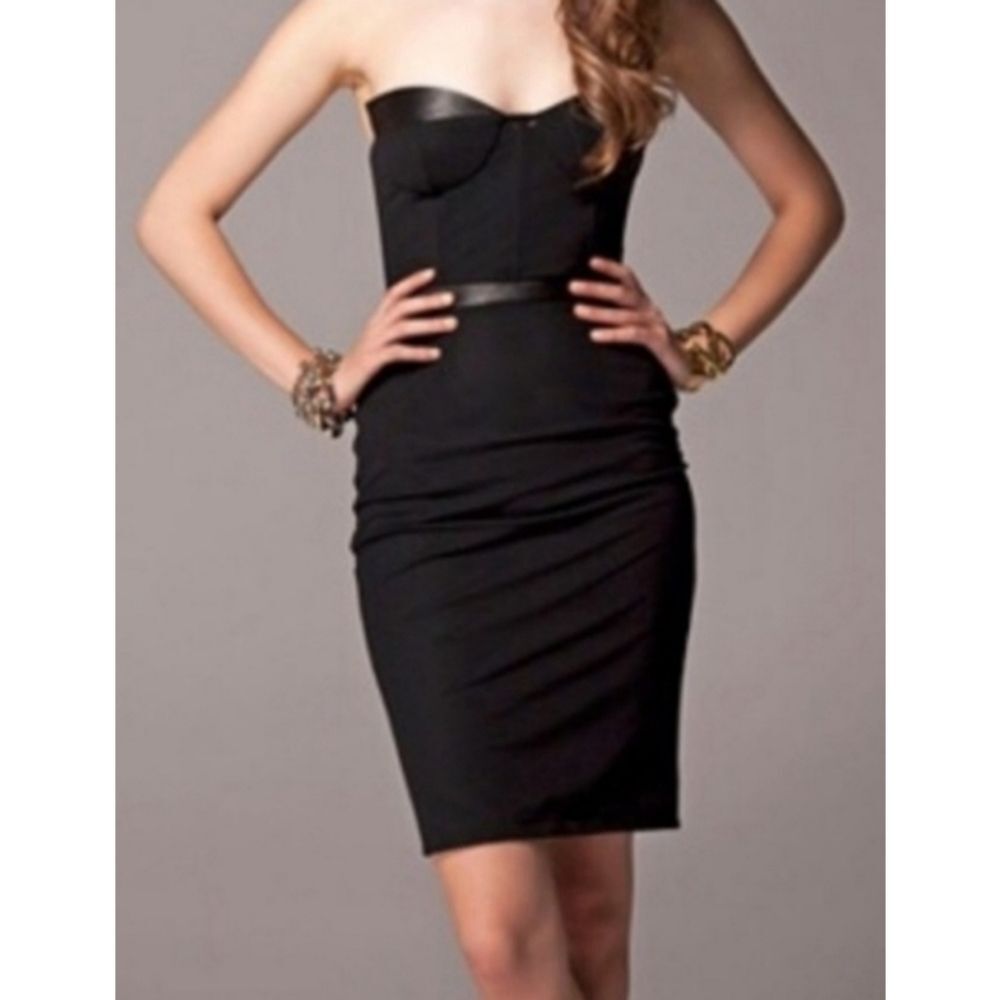 NWOT|Blaque Label Black Mesh & Leather Strapless Dress, MEDIUM